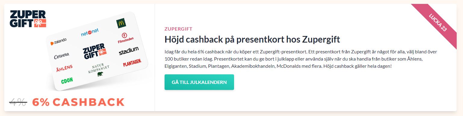 Extra återbäring på presentkort - gratisapan